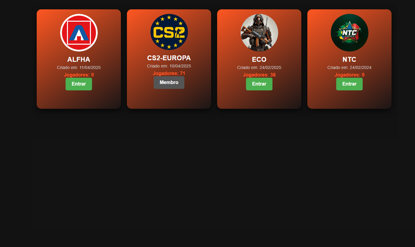 Página de clãs e equipes MIX CS2